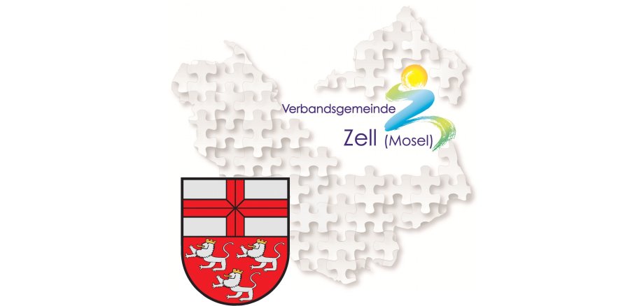 Darstellung Zeller Land (Hunsrück und Mosel) als Puzzle in Verbindung mit dem Wappen der Verbandsgemeinde Zell (Mosel)