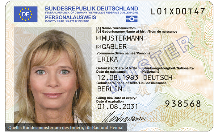 Vorderseite Personalausweis (Muster)